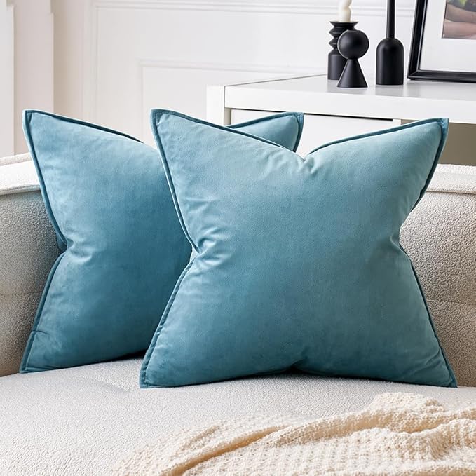 MIULEE Light Blue Velvet Throw Pillow Covers 18x18 Soft Decorative Solid Square Cushion Cases Pack of 2 Modern Luxury Home Decor for Couch, Sofa, Bedroom