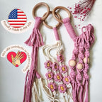 Set of 3 Macrame plant hangers with Daisies & Beads Hanging plant holder Macrame Plant hangers outdoor and indoor hanging planters Plant stand indoor Boho Decor hanging planter stand (Champagne Pink)