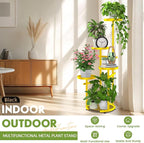 TOSKING 5-Tier Metal Plant Stand, Anti-Tip Round Base for Pots, Child & Pet Friendly, Space Saving Corner Shelf Flower Pot for Indoor Outdoor Use, Living Room Balcony Garden Patio Bedroom (Yellow, 38in)