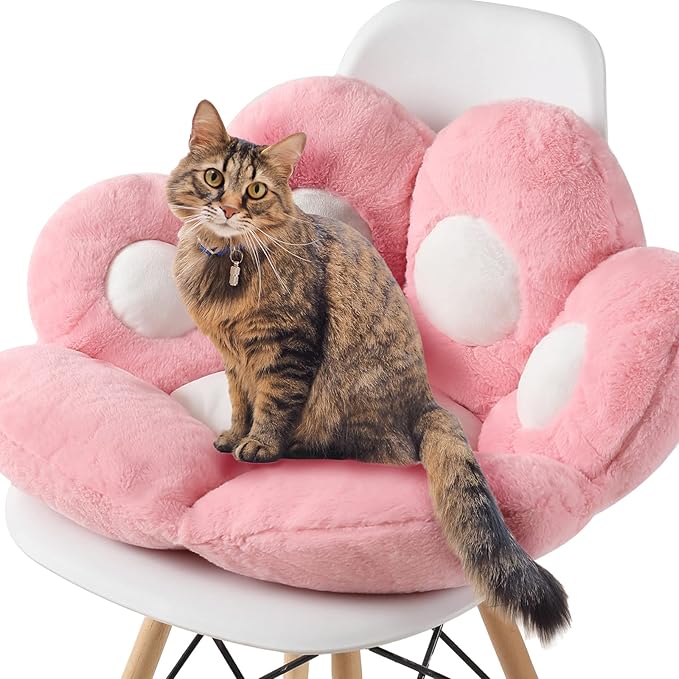 Ditucu Cat Paw Cushion Kawaii Chair Cushions 31.4 x 27.5 inch Cute Stuff Seat Pad Comfy Lazy Sofa Office Floor Pillow for Gaming Chairs Room Decor Pink