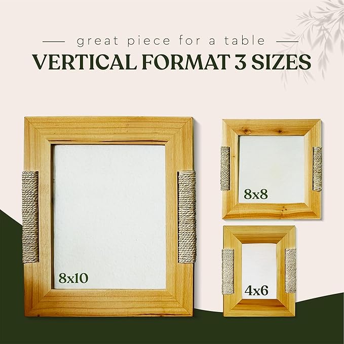 Boho Picture Frame for 8x10 Inch Photo or Artwork | 11x13 Outer Edge | Boho, Coastal, or Modern Photo Frame, Wooden Decorative Frame with Tabletop Stand and Wall Mount | Golden Brown