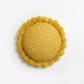Acrylic Knitted Round Throw Pillow Knitting Bohemian Circular Cushion Pillow with Knit Handmade Pompoms Decorative Ginger Yellow, Diameter 18inches