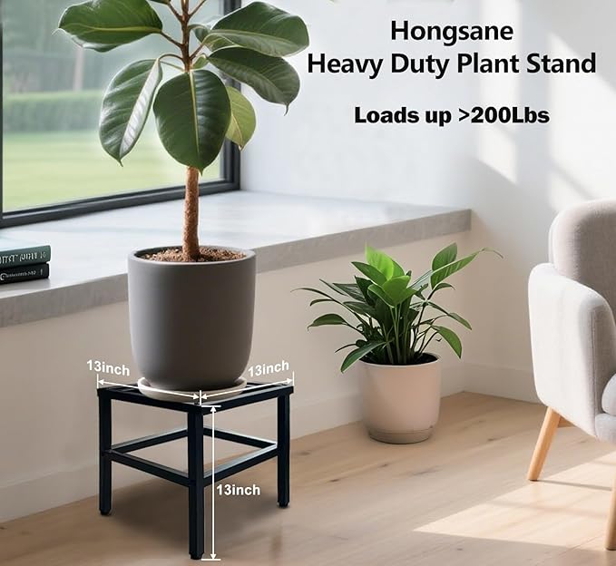 Plant Stand Indoor Outdoor,13 Inch Round Metal Plant Stands Riser,Heavy Duty Wrought Iron Pedestal Holders for Large Flower Pot,Outside Rust-Proof Black Flower Display Shelf for Patio,2-Pack