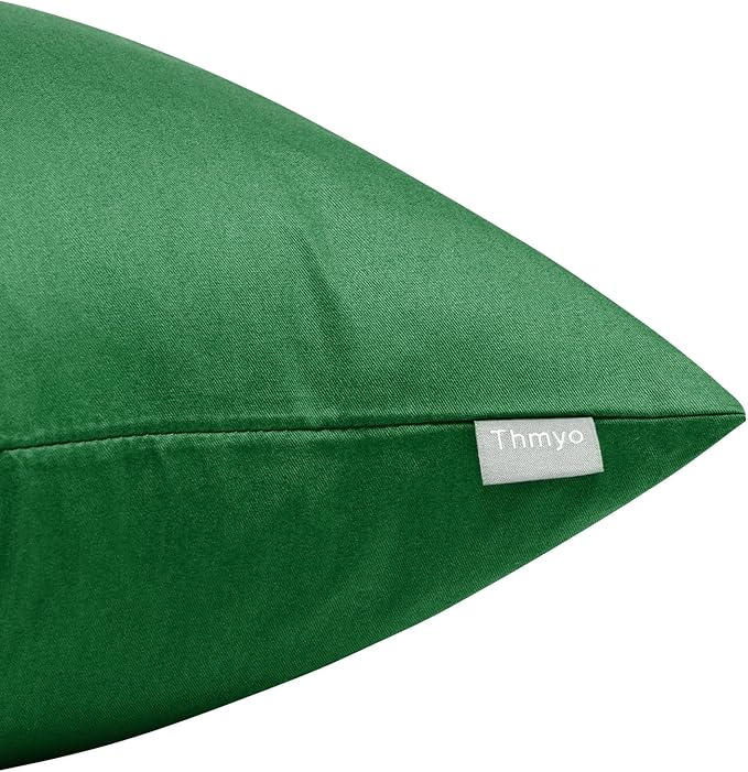Thmyo 4-Pack 100% Cotton Comfortable Solid Decorative Throw Pillow Case Square Cushion Cover Pillowcases St Patricks Day DIY Throw Pillow Covers for Sofa(18x18 inch/ 45x45cm,Christmas Green)