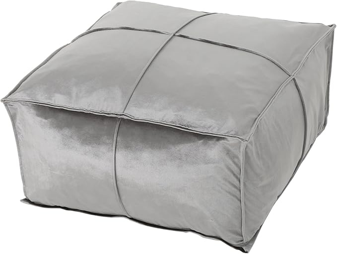 GDFStudio Modern Glam Velvet Square Pouf Ottoman Foot Stool - Bean Bag Floor Chair - Foot Rest Couch for Living Room Bedroom,Smoke,24" x 24" x 12"