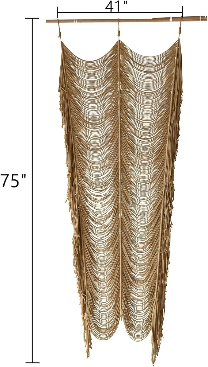 Macrame Curtain Boho Curtain Room Divider Doorway Wall Decor Fiber Yarn Art Craftsmanship Bedroom Wedding Backdrop 41" W x 75" L（1 Panel