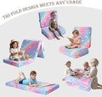 MeMoreCool Foldable Floor Cushion for Kids, Glow Star Trifold Play Mat, Portable Floor Lounger Seat Pad, 57x22 Inch Colorful