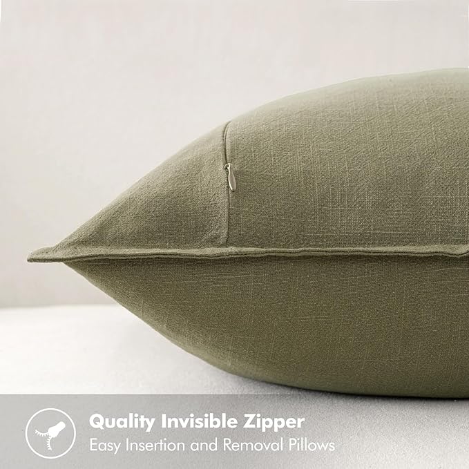 MIULEE Decorative Linen Euro Sham Pillow Covers 22x22 Inch Light Olive Green Boho Farmhouse Neutral Couch Throw Pillows for Bed Pack of 2 Accent Modern Pillowcase Summer Sofa Livingroom Home Decor