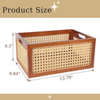 Wooden Storage Basket with Rattan Cane Webbing, Brown, Handles, Book, Office, Desktop Basket