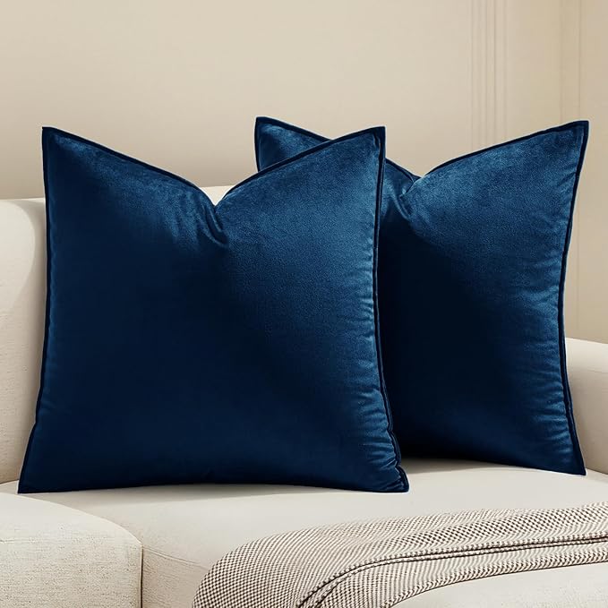MIULEE Navy Blue Velvet Throw Pillow Covers 22x22 Soft Decorative Solid Square Cushion Cases Pack of 2 Modern Luxury Home Decor for Couch, Sofa, Bedroom