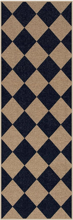 Lahome Colette Checkered Easy Jute Runner Rug, 2x6 Kitchen Mats for Floor Washable Entryway Runner, Checkerboard Black Indoor Outdoor Carpet for Hallway 6ft Entry Laundry