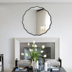 WallBeyond Round Wavy Mirror for Wall Decorative 28 inch, Modern Round Mirror Aluminum Frame for Bathroom Bedroom Living Room Home House Office Entryway, Black