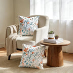 Turquoise Orange Floral Throw Pillows Covers 18x18 in Set of 2, Decorative Teal Orange Flower Square Pillowcase Pillowcovers for Couch Living Room Sofa Bedroom, Boho Cushion Covers, Spring Home Decor