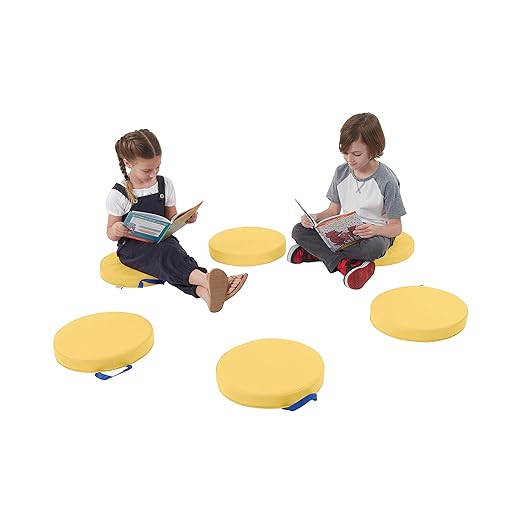 ECR4Kids SoftZone Floor Cushions, Round, Flexible Seating, Yellow, 6-Piece