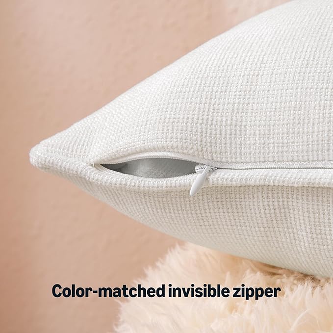 Amazon Basics Faux Linen Throw Pillow Covers with Hidden Zipper Closure, 20 × 20in, White, Pack of 2