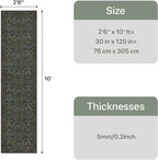 GENIMO Floral Washable Runner Rug 2’6”x10’, Non-Slip Long Hallway Carpet for Entryway, Kitchen, Indoor Floor Use, Vintage Boho Soft Thin Rug Décor, Dark Green