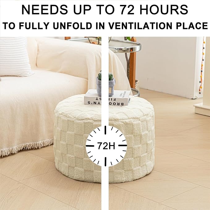 Round Pouf Ottoman Boho Poof Home Decor Floor Pouffe Ottoman Foot Rest for Couch Sofa Bean Bag Chairs Living Room Bedroom 20 x 20 x 14 Inches Ivory Checkered Pouf with Filler