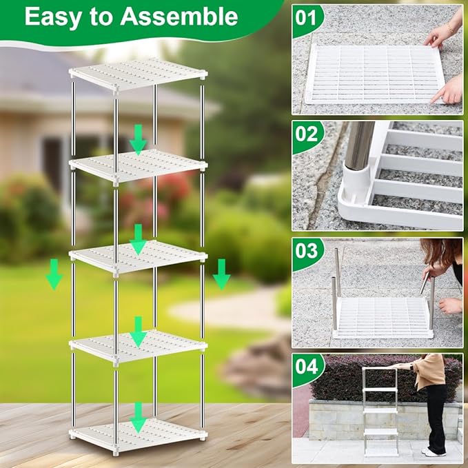 5 Layer Seed Starter Tray, Plant Stand, Storage for Nursery Pot Seedling Cell Tray Container Indoor/Outdoor Plant Rack Holder (White)