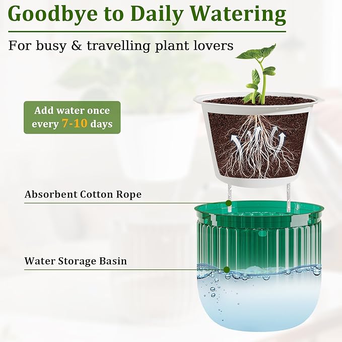 Halatool 8.3 Inch Hanging Pots for Plants Indoor- 2 Pack Self-Watering Hanging Planters Flower Pots, Plant Hanger with Hooks Drainage Holes for Garden Home (Green)