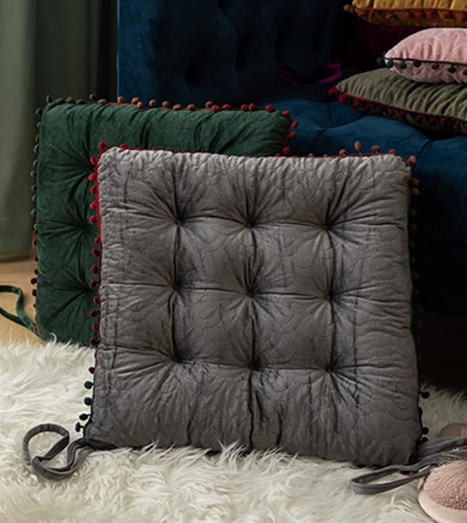 Round Throw Pillow Thickened Seat Cushion Sofa Cushion Meditation Pillow Living Room Window Balcony Decoration Pillow (15.7in, Square Dark Green)