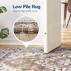 Lessymo 8 x 10 Area Rugs for Living Room- Machine Washable Area Rugs Boho Faux Wool Low Pile Area Rug for Bedroom, Floral Medallion Vintage Rugs with Non-Slip Rubber, Kid & Pet Friendly, Brown Beige