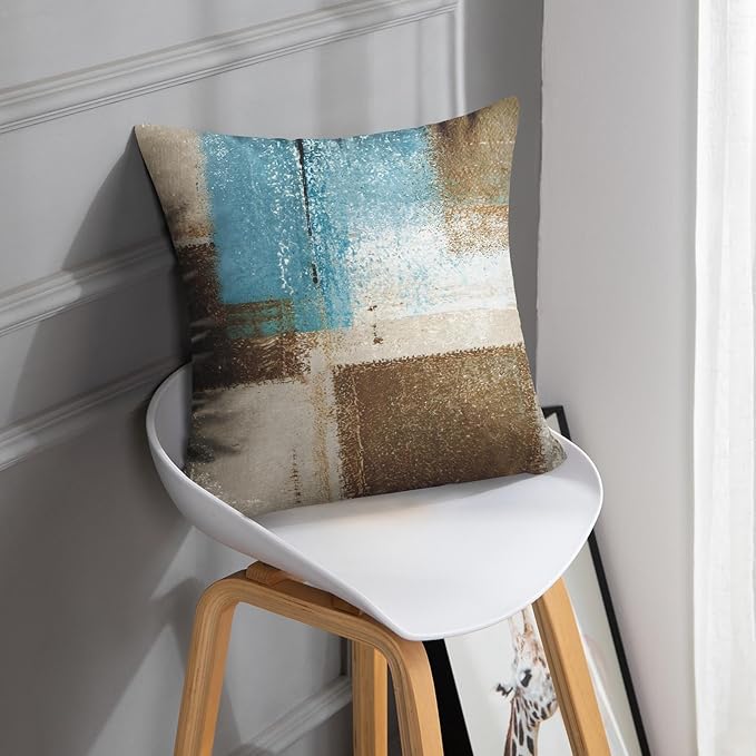 Britimes Throw Pillow Covers Modern Home Art Decor, 16 x 16 Inches Set of 2 Pillow Cases Decorative, Abstract Oil Painting Pillowcases for Bedroom, Living Room, Cushion Couch Sofa, Beige Blue