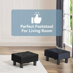 Poofzy Small Foot Stool Ottoman, Linen Ottoman Foot Rest with Legs, Rectangle Foot Rest for Couch, Footstools and Ottomans Small for Living Room and Entryway (Black)
