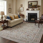 GarveeHome 5x7 Area Rugs Washable Rugs for Living Room, Boho Vintage Rug Non Slip Low Pile Stain Resistance Indoor Soft Large Carpet for Bedroom Dining Room Office Beige Pink