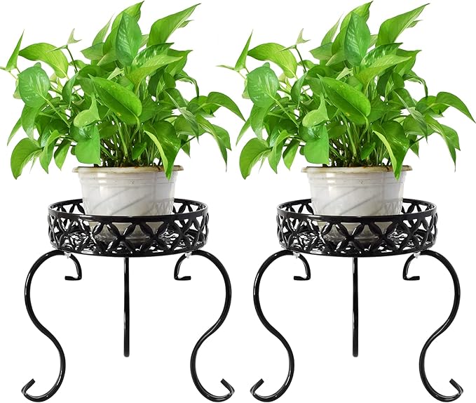 TLBTEK 2Pcs Planter Stand,Metal Round Potted Plant Stands Indoor&Outdoor Multiple ,Modern Flower Pot Stand Holder Rack Planter Display for Home,Kitchen,Patio,Garden, Corner, Balcony and Bedroom