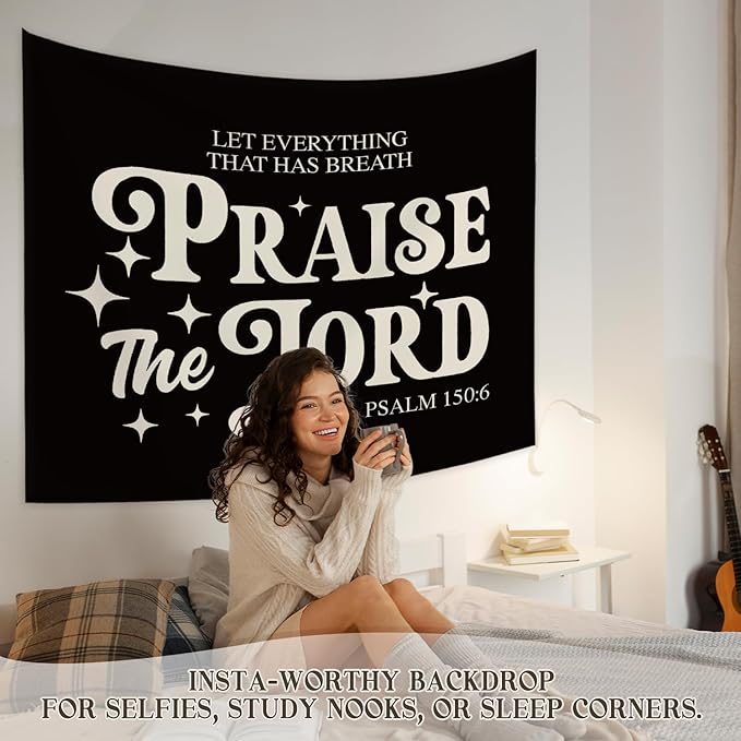 STHTTSW Vintage Christian Bible Wall Tapestry,“Let everything that has breath praise the Lord, Christian Gift for Women, Inspirational Wall Decor Tapestry for Bedroom, Living Room Dining Room Office
