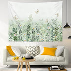 EOBTAIN Sage Green Leaves Tapestry Eucalyptus Leaf Botanical Plant Vintage Daisy Flowers Butterfly Floral Tapestries Simple Cottagecore Aesthetic Tapestry Wall Hanging Living Room Bedroo Dorm 59Wx51H
