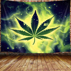 JAWO Weed Tapestry, Cool Green Marijuana Small Tapestry Wall Hanging for Mens Bedroom, Trippy Stoner Tapestries Flag Hippie Poster Beach Blanket College Dorm Home Decor (40W X 30H)