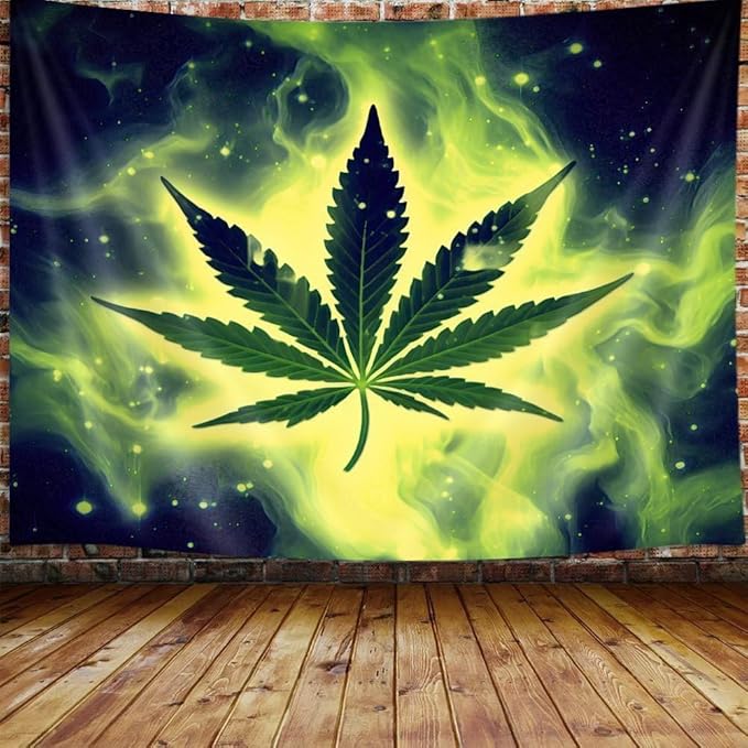 JAWO Weed Tapestry, Cool Green Marijuana Small Tapestry Wall Hanging for Mens Bedroom, Trippy Stoner Tapestries Flag Hippie Poster Beach Blanket College Dorm Home Decor (40W X 30H)