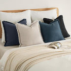 MIULEE Decorative Couch Pillow Covers Neutral Linen Fringe Throw Pillows Set of 4 Boho Farmhouse Cushion Modern Pillowcases for Bed Sofa Living Room Spring Home Decor 18x18 Inch Beige/Coastal Blue