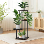 4 Tier Plant Stand Indoor, Metal Wooden Tall Plant Shelf Flower Pot Stand for Multiple Plants, Corner Flower Holder Plant Display Rack for Living Room Balcony Patio Garden (Black)