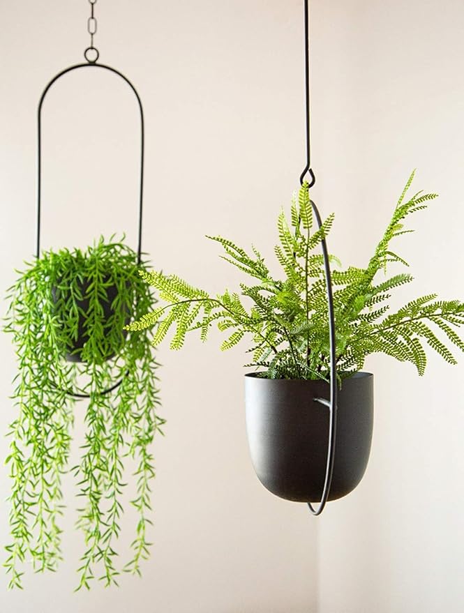 Boho Black Metal Plant Hanger,Metal Wall and Ceiling Hanging Planter, Modern Planter, Mid Century Flower Pot Plant Holder, Minimalist Planter for Indoor Outdoor Home Decor