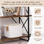 Goodpick Rope Basket, Storage Baskets for Organizing, Rectangle Baby Nursery basket with Handles, Small Woven Basket for Shelves, Living Room, 13 x 10 x 9 Inches, White