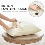 Phantoscope Pack of 2 Farmhouse Throw Pillow Covers Premium Coconut Button Vintage Linen Solid Decorative Pillow Cover for Couch Bed and Chair Off White 18 x 18 inches 45 x 45 cm