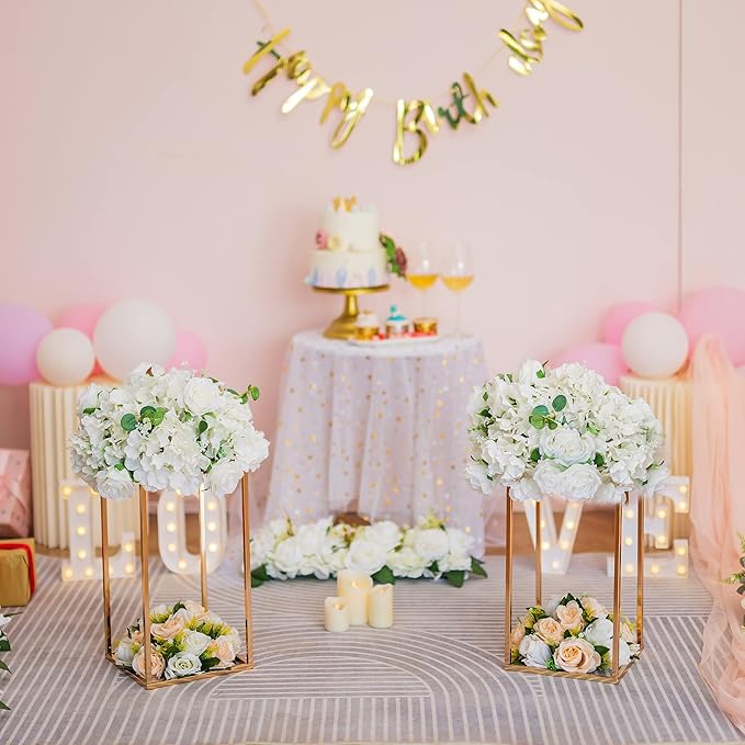 Gold Stand Wedding Centerpieces for Tables - 15.75in Tall Vases for Centerpieces, 10 Pcs Metal Column Flower Stand, Rectangular Flower Display Rack, Wedding Decorations for Table, Party, Event, Home