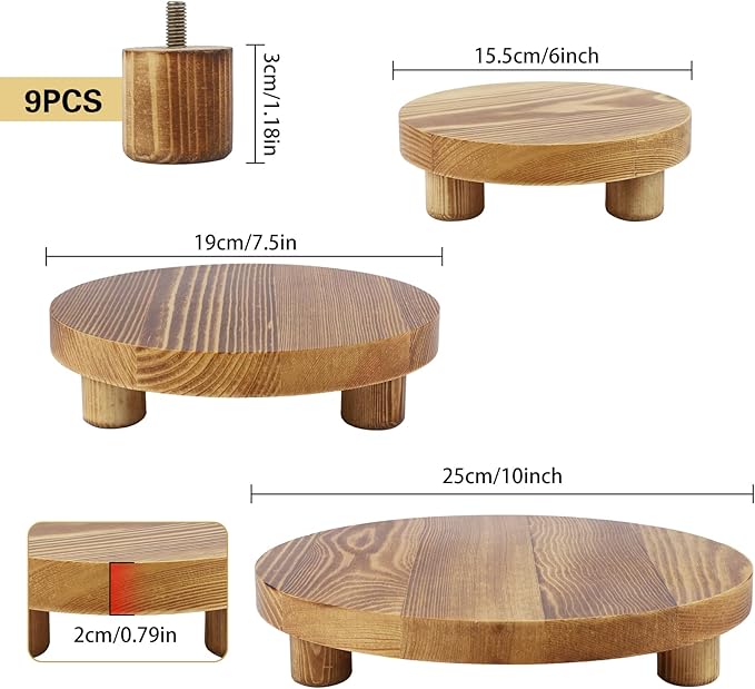 Wooden Plant Stands,Wood Risers Indoor Outdoor for Decor,Wooden Stool Display Stand for Home Table Bathroom Kitchen,Round Brown,3PCS