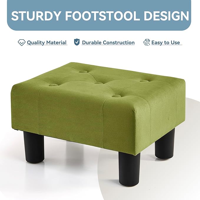 Poofzy Small Foot Stool Ottoman, Velvet Ottoman Foot Rest with Legs, Rectangle Foot Rest for Couch, Footstools and Ottomans Small for Living Room and Entryway (Olive Green)