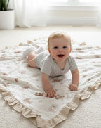 Muslin Ruffled Baby Blanket, Extra Large 52 x 52 Inches, Soft Breathable Cotton Crib Blanket for Newborn Infant Toddler (Sage-Ruffled, Printed)