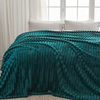 NEWCOSPLAY Super Soft Throw Blanket Dark Teal Premium Silky Flannel Fleece 3D Ribbed Jacquard Lightweight Bed Blanket All Season Use (Dark Teal Ribbed, Throw(50"x60"))