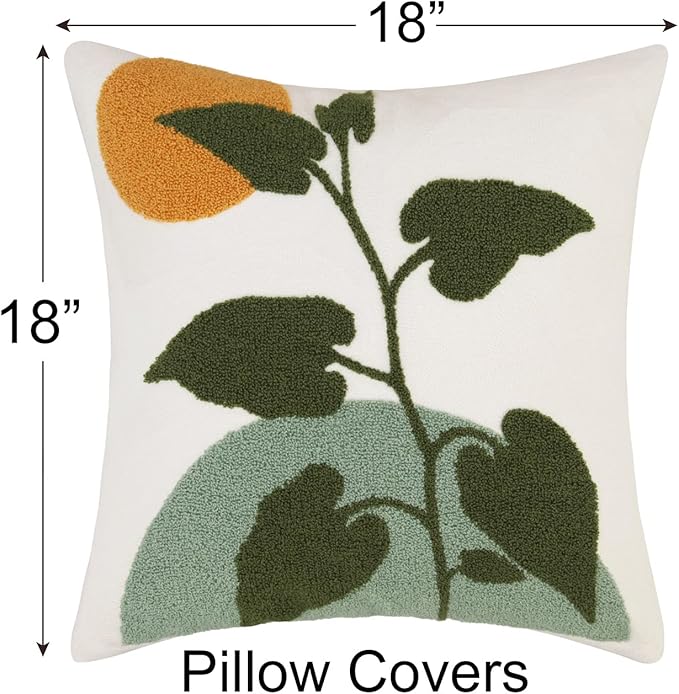 JASEN Abstract Boho Pillow Covers 18x18,Soft Mid Century Geometric Cactus Decorative Throw Pillows for Couch Bed Sofa Bedroom（Only 1 Pillow Cover）