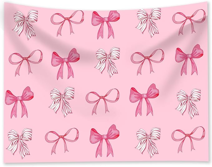 Pink Bow Tapestry - Coquette Pink Bow Tapestries, Girly Aesthetic Wall Hanging, Wall Blanket Room Decor, Bow Knot Aesthetic Bedroom Decor for Teen Girls Room, Bedroom, Dorm, Apartment Decor - 50 x 60 Inches
