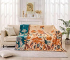 Boho Blanket for Bed 100% Cotton Bohemian Throw Blankets Ultra Soft Woven Muslin Decorative Blankets All Seasons Vintage Quilt Knitted Blanket for Sofa Chair(Orange, 90"x98")