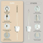 Macrame Plant Hanger Polyester Rope 42 Inch Outdoor Indoor Adjustable Hanging Planter for up to 10 Inch Plant Pot Modern Boho Home Decor (Ivory/Forest Green)