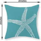Coastal Pillow Covers 20x20 Set of 2 Aqua Teal Turquoise Coral Starfish Throw Pillows Nautical Ocean Decorations Summer Linen Beach Pillowcase Outdoor Decor Farmhouse Cushion Case for Couch