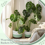 Remerry 3 Pcs 7" 9" 13" Cotton Rope Plant Baskets Indoor with Plastic Liner 3 Colorful Straw Woven Plant Basket Indoor Green Round Wicker Basket for Living Room Floor Potted Pots Decor