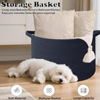 90L Large Blanket Basket,21.7"L x 21.7"W x 13.8"H Rope Woven Baskets with Handles, Toys Storage Bins,Laundry Basket Perfect for Living Room, Nursery,Bedroom,Home Organization,Dark Blue